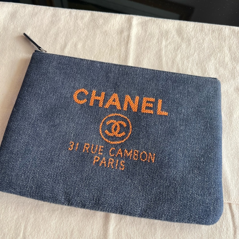 Like new Chanel Deauville Denim Clutch